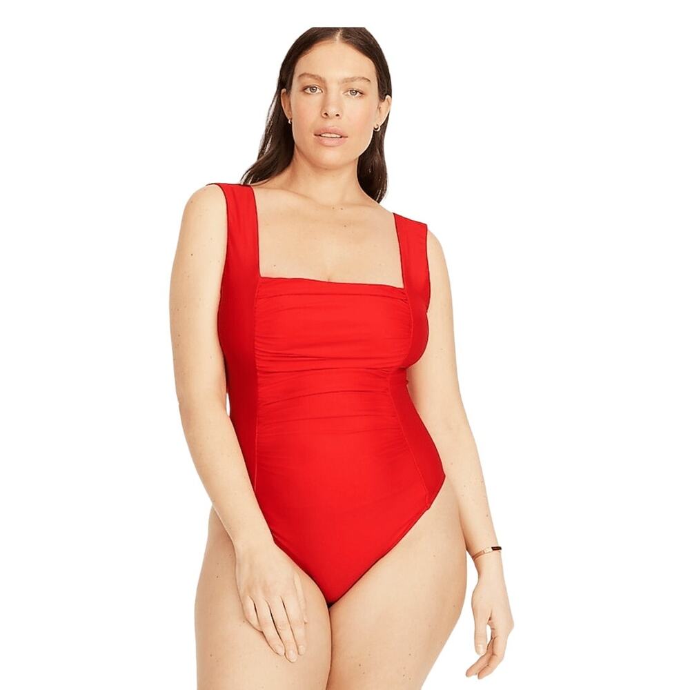 J.Crew Ruched Square-Neck One Piece Swimsuit Bathing Suit Pool Plus Size 24
